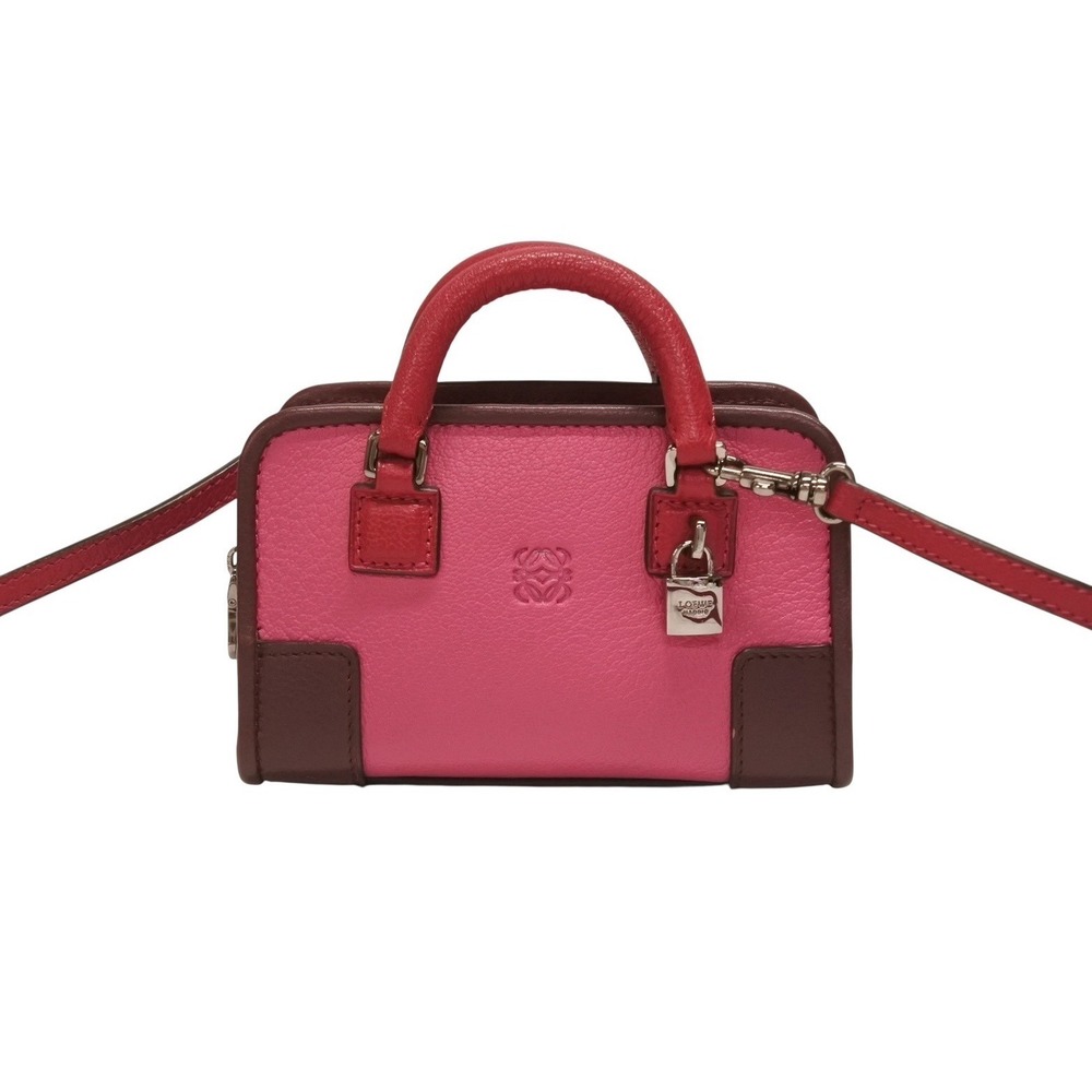 Loewe Bordeaux Pouch Shoulder Bag Handbag Pink Leather Amazona